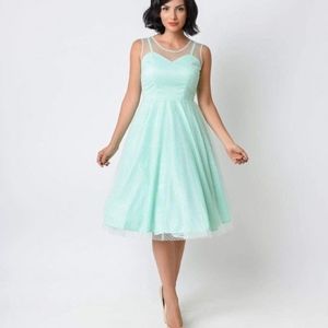 Unique Vintage 1950s Mint/White Swiss Dot Dress